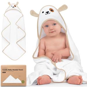 KeaBabies Hooded Baby Towel for Newborn - Viscose Derived from Bamboo Large Baby Bath Towels with Hood for Boys, Girls, Toddler, Extra Absorbent & Soft Newborn Bath Essentials (Dog) (Regular 35x35)