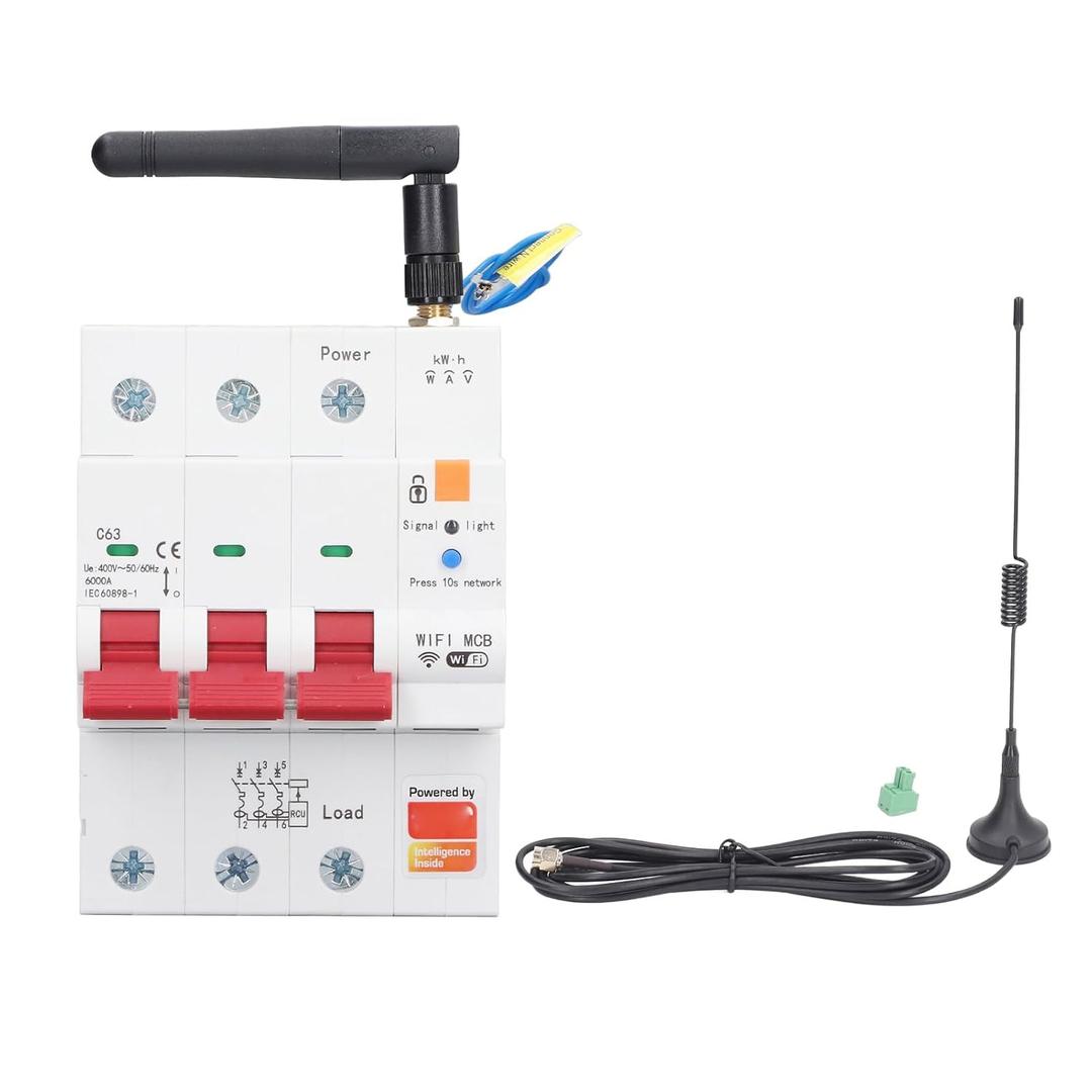 Smart Circuit Breaker Energy Metering 3P 63A Remote Voice Control Timed Switching Prepaid Limiting Leakage Protection RS485 AC400V