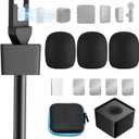 Mic Handle for DJI/DJI Mini/3, Microphone Holder for Rode Wireless GO/Hollyland Lark/Lavalier Mic, Universal Magnetic Mic Stand, Mic Holder with 3 Pop Filter for Vlogging, Interview, Podcast, Reports