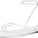 Womens Flats Sandals Square Toe Strappy Ankle Strap Flats (8, White)