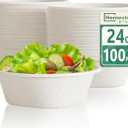 Homestockplus Disposable Bowls 24 Oz [100 Pack] - Compostable Paper Bowl Heavy Duty,Freezer & Microwave Safe Bowl, BPA-Free Eco-Friendly Bowls for Cereal, Rice, French Fries, Party Serving (White)