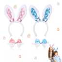 4 Pcs Easter Bunny Ears Headbands with Bow Tie set Sequins Bunny Ears Hairbands Easter Adjustable Bowties Glitter Colorful Rabbit Headbands Costume for Girls Boys Hair Accessories Easter Birthday