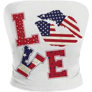 SweatyRocks Women's American Flag and Striped Star Crop Top (White, XS)