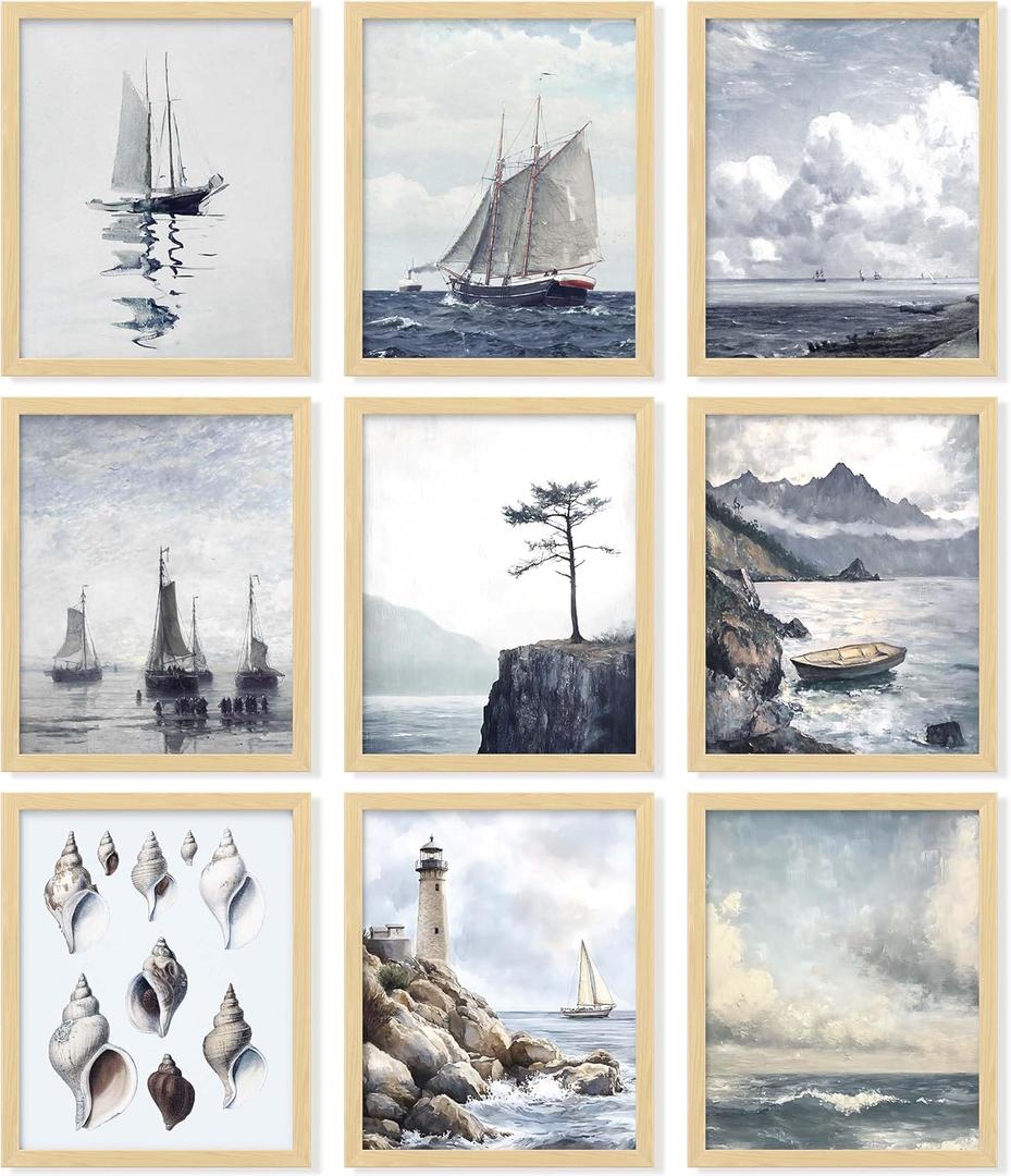 97 Decor Rustic Nautical Wall Decor - Vintage Nautical Wall Art, Farmhouse Coastal Prints Ship Painting, Vintage Beach Posters Ocean Art Prints Sailboat Pictures For Home Bedroom (8x10 Unframed)