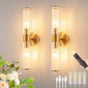 Morauroral Gold Battery Operated Wall Sconces Set of Two, Rechargeable Wall Sconce with Dimmable Remote Control, 20 Inch Wireless Sconce Wall Light for Bedroom, Living Room (Bulbs Included)