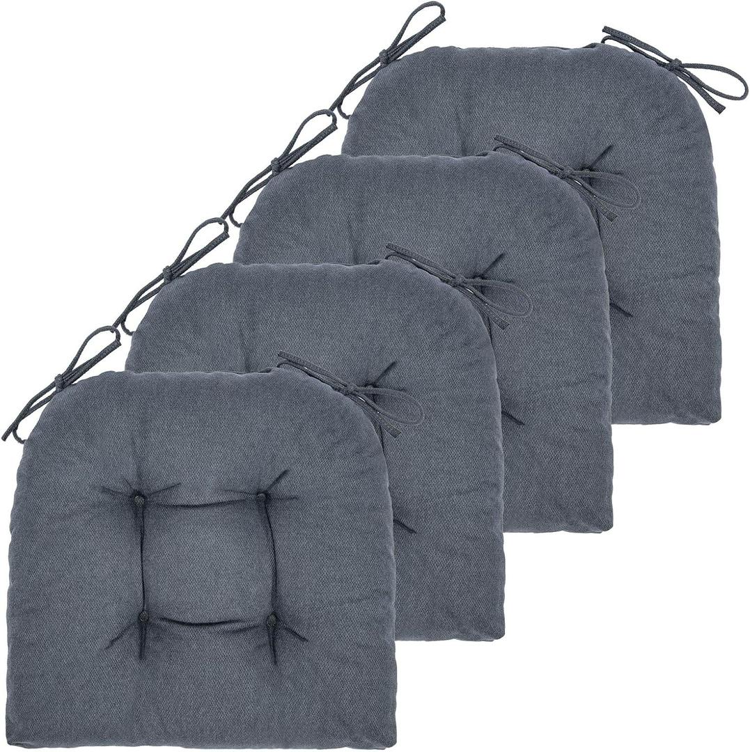 Chair Cushion, 4 Pack Chair Cushions for Dining Chairs, Chair Pads and Mat with Ties for Indoor Kitchen Seat and Desk (4 Count - 17 x 16 in, Dark Grey)