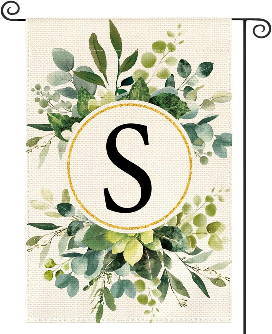 4 x AVOIN colorlife Monogram Letter S Floral Garden Flag 12x18 Inch Double Sided Outside, Family Last Name Initial Yard Outdoor Decoration