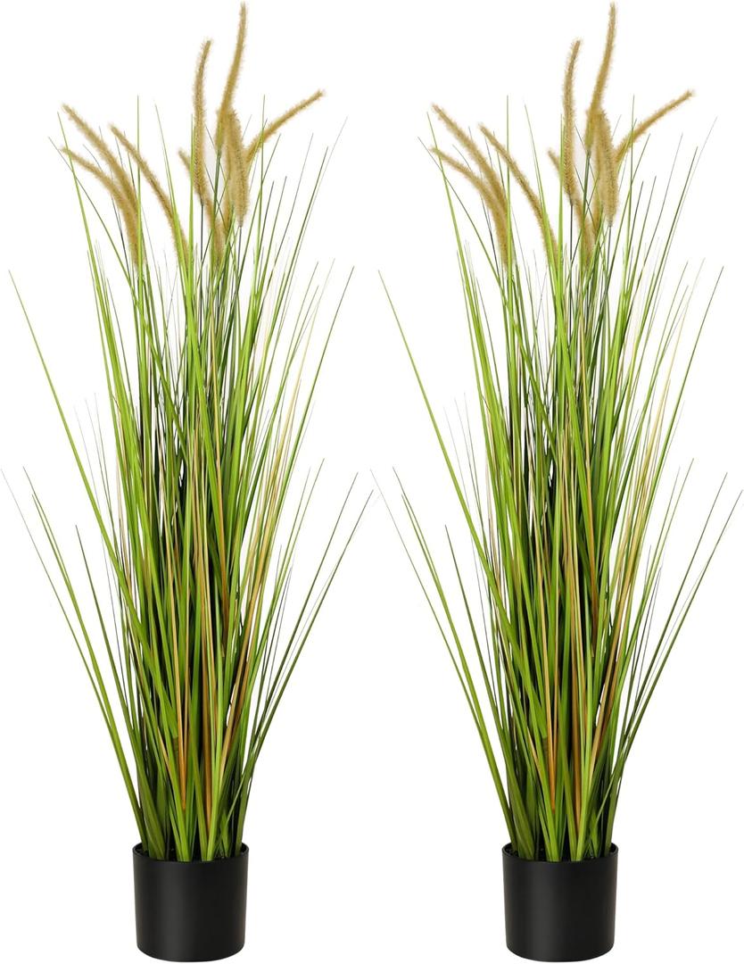 KOL 4ft Artificial Horsetail Grasses (2-Pack) - 47.2in Tall Realistic Faux Plants for Indoor Outdoor, Potted Fake Grass Decor for Home Office Wedding, Low Maintenance Houseplant Gift (Green)