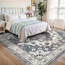 10x10 Square Area Rug Living Room: Washable Non Slip Stain Resistant Mat for Dining Room Bedroom Office High Traffic Area Soft Low Pile Indoor Carpet Vintage Distressed Farmhouse Floor Mat(10x10,Blue)