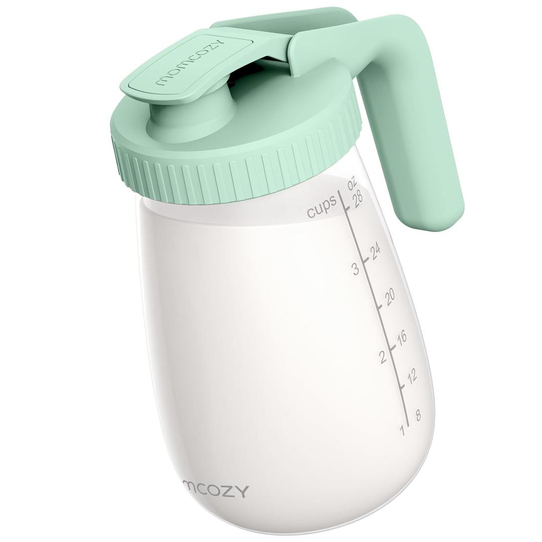 Momcozy Breast Milk Pitcher, Resistant to Heat and Cold Abrupt Temp Swings, No Leak Glass Breast Milk Fridge Storage Container with Wide Mouth, Fast Baby Formula Maker, Green (32 Ounce-1 Count)