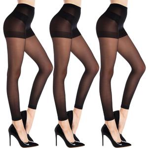 3 Pairs Women's Sheer Footless Tights 30D Microfibre Control Top Pantyhose Run Resistant (X-Large, Black)