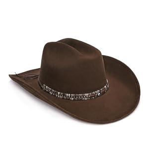 YOUBADU Faux Suede Felt Western Cowboy Hat for Women or Men, Wide Brim, Rivet Strap (US, Alpha, One Size, Medium, Crown Brown Eye)