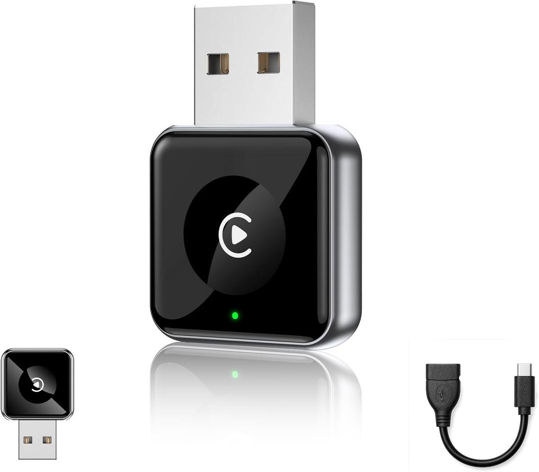 Wireless CarPlay Adapter for Apple iPhone - Upgraded Mini Design, USB/USB-C Plug & Play Converts Wired Connection - Compatible with iOS 10+ & Factory CarPlay Cars (Style 1)