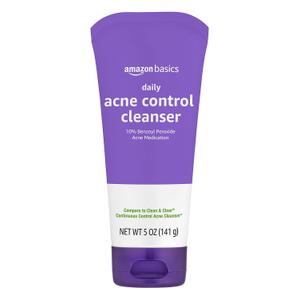 Amazon Basics Acne Treatment Face Wash - Daily Control Cleanser, Maximum Strength 10% Benzoyl Peroxide for Stubborn Breakouts, 5 Ounce