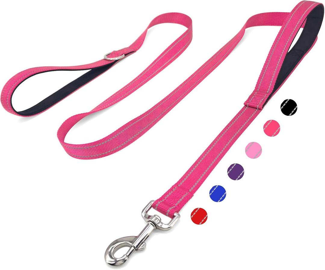 6 FT Dog Leash with 2 Padded Handle Nylon Reflective Dogs Leashes, Hot Pink,  Medium : 3/4" x 6 FT