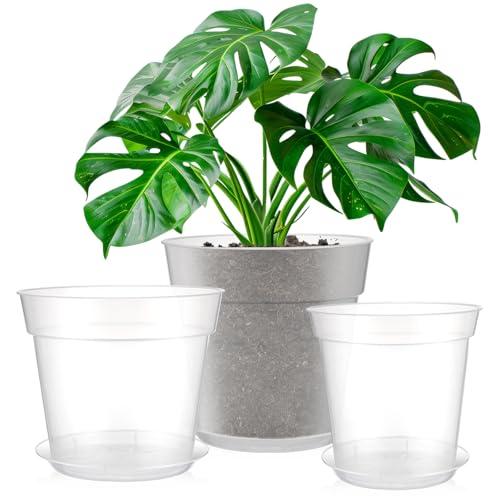 Baderke 3 Pack Clear Nursery Pot Plastic Nursery Pot Large Plant with Drainage Holes for Root Health Indoor Outdoor (8 Inches,9.25 Inches,9.6 Inch)