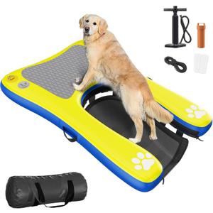 Inflatable Dog Pool Ramp Float Dock Platform for Large Dogs Up to 230 lbs, Dog Water Ramp Ladder with Non Slip Steps | Heavy Duty Floating Dogs Dock for Boat, Inground Above Ground Pool, Lake, River