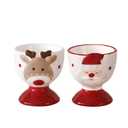 Christmas Ceramic Egg Cup Holder, Red Santa Claus and Elk Design, Festive Breakfast Tableware, Microwave Safe (A pair)