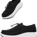 Oude Womens Orthopedic Platform Loafers  2 Inch Rocker Sole Boat Shoes with Arch Support, Comfortable Slip-Ons for Walking, Work, Nurses, Standing All Day (6, Black/White)