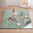 Blissful Diary Ultra Soft Baby Play Mat, 50x50 Floor Mat with Removable & Washable Slip-On Cover for Babies and Toddlers Infants, Sage Green