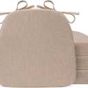 Sunsleek Chair Cushions for Dining Chairs, D-Shaped Seat Cushions with Removable Washable Cover and Ties, Chair Pads for Kitchen, Indoor Dining Room, Patio Chairs, 17'' x 16'', Set of 4, Khaki