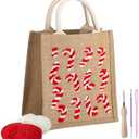 Sunnymove Christmas Candy Cane Punch Needle Kit for Beginners, Complete Punch Tote Bag Set with Pattern and Tool, DIY Embroidery Starter Kit, Easy Festival Craft Gifts and Decoration 9 x 9.8 inch