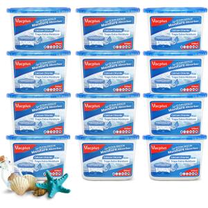 Vacplus Moisture Absorbers, 10.5 Oz Humidity Absorber Boxes Attracts Extra Moisture from Your Bathroom, Closet, Kitchen & Study, Dehumidifier, Odor Eliminator for Closet (Ocean Scent), 12 Packs