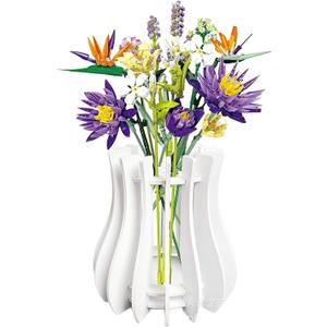 Vase for Lego Flowers, Wooden Puzzle Flower Vase for Lego Flower and Artificial Flowers, Display Stand for Bouquet Building Set, Decoration for Homes and Offices, Gifts for Lego Lovers.