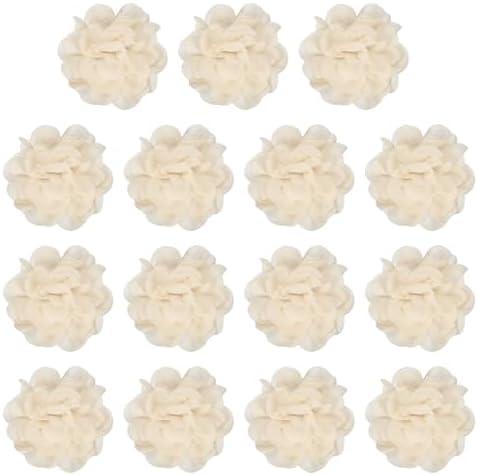YELARXI Chiffon Flowers, Sewing Fabric Appliques, Chiffon Flowers Appliques - Fitting for (Women/DIY Crafts/Headbands/Hair Accessories/Wedding/Party/Corsage) 4 Inch & 15 Pack & Khaki