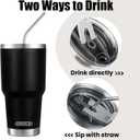 DS 30 oz Black Tumbler Stainless Steel Double Wall Vacuum Insulated Mug with Straw and Lid, Cleaning Brush for Cold and Hot Beverages