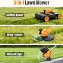 18.9" Cordless Lawn Mower, String Trimmer & Wheeled Edger 3-in-1 Combo, Brushless 2 * 4.0Ah Batteries, 3 Blades, Adjustable Height & Angle Electric Weed Eater and Lawnmower