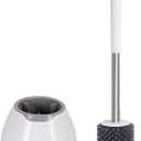 BOOMJOY Toilet Brush and Holder Set, Silicone Toilet Bowl Cleaner Brush, Bathroom Cleaning Bowl Kit with Tweezers, Bathroom Accessories with Aluminum Handle - White