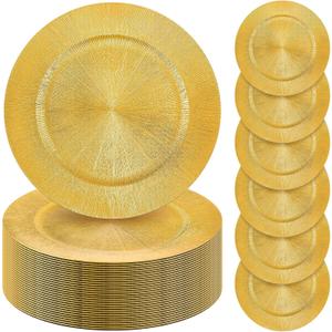 Tanlade 100 Pcs Charger Plates Bulk, 13 Inch Plastic Round Charger Dinner Plates Elegant Wedding Serving Plate for Event Tabletop Wedding Party Bridal Baby Shower Decor (Glitter Gold), Modern Style