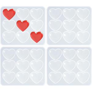 Yookat 4 Pieces Heart Resin Silicone Molds Epoxy Resin Heart Molds Silicone Heart Shaped Resin Molds for Valentines DIY Craft (4)