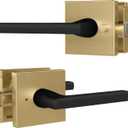 Mega Handles Prime Privacy Lever Door Handle for Hallway, Closet and Bathroom, Keyless Door Levers, Fits All Standard Door Sizes, Covered Screws Included - Satin Brass/Matte Black (1 Pack), 5"