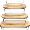 Vtopmart Glass Food Storage Containers with Bamboo Lids, 4 Pack Meal Prep Glass Containers Safe for Microwave, Oven, Freezer and Dishwasher, BPA Free