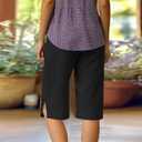 Cotton Linen Capri Pants for Women Petite Bermuda Shorts Knee Length Drawstring Pants Summer Beach Long Shorts (XL)