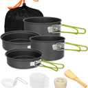 Gutsdoor Camping Cookware Set Camping Gear Campfire Utensils Non-Stick Cooking Equipment Lightweight Stackable Pot Pan Bowls with Storage Bag for Outdoor Hiking