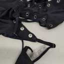 SherryDC Womens Sexy Studded Bikini Set Bandeau Cheeky High Cut Thong 2 Piece Swimsuits (Black, M)