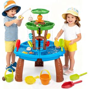 Water Table Toys for Kids Aged 3 4 5 6 7 8 Kids Water Tables with Fishing Game Set, Outdoor Activity Playset Sensory Play Table with Beach Toys Accessories Birthday Gifts for Toddlers
