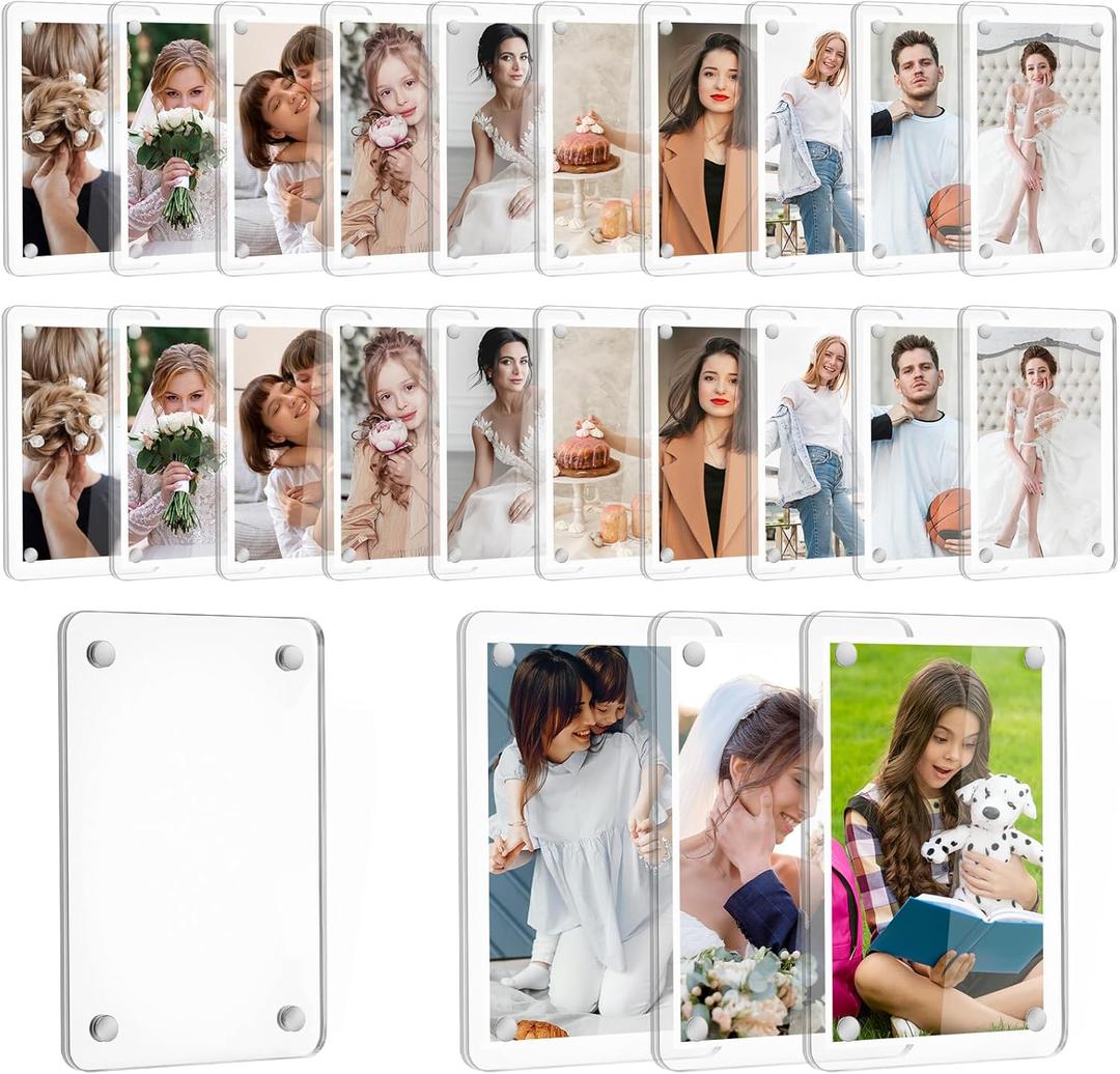 24 Pcs Acrylic Fridge Magnetic Frames for Photos Compatible with Polaroid Instax Mini Pictures Double Sided Clear Refrigerator Magnetic Frame for Family Friend Holiday Gift, 2.36 x 3.54 Inch