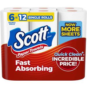 Scott Paper Towels, Choose-A-Sheet, 6 Double Rolls = 12 Regular Rolls (108 Sheets Per Roll) (White)