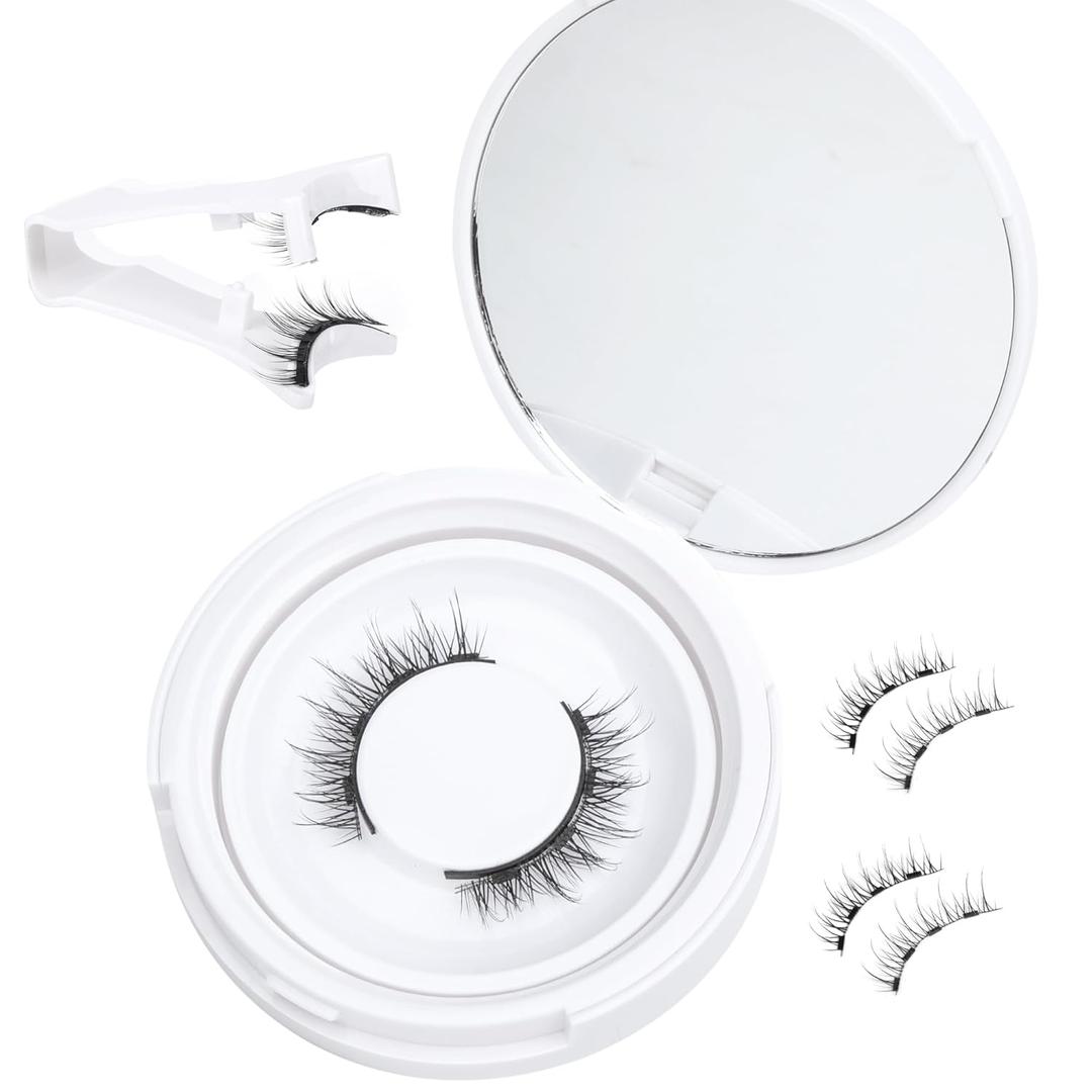 Lanflower Natural Magnetic Eyelashes with Applicator Strong Hold Magnetic Lashes without Eyeliner Wispy False Eyelashes No Need Glue Cat Eye Lashes