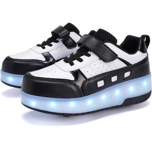 Roller Skate Shoes for Boys and Girls Kids LED Light Up Fashion Sneakers with Rechargeable and Detachable Wheels The Gift for Party Birthday Christmas Day (6.5 Big Kid, Black1558)