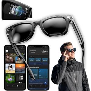 Smart Glasses with Camera, 8MP POV Recording Sunglasses for Travel, Cycling & Outdoor Use, AI Object Recognition, Voice Translation, Bluetooth Audio, Built-in Storage, IP67, Sunglass Lens