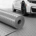 4x10 FT Garage Floor Mat, 2.8mm Thickened Diamond Plate PVC Rubber Heavy Duty Flooring Roll Covering Non-Slip Floor Protector Mat for Under Car Parking/Garage/Warehouse/Gyms/Trailer (Gray)