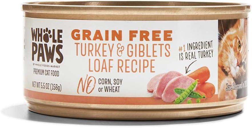 Whole Paws, Grain-Free Wet Cat Food, Turkey & Giblets Loaf Recipe, 5.5 Ounce (EXP 04/26/28)
