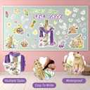 FYSUIMU Easter Bulletin Board Decoration Set Cross Bunny Lamb Flower Eggs Cutouts with 100Pcs Glue Points Christian JESUS Brings NEW LIFE Trim Border for Spring Party Classroom Wall Blackboard, 45 Pcs