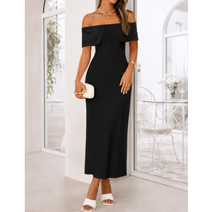 ZESICA Women's Off Shoulder Bodycon Maxi Dress 2026 Summer Ribbed Knit Cocktail Party Formal Sweater Dresses (Black, S)