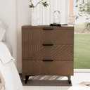 Royal Windsor Fluted Nightstand with 3 Drawers, Side End Table, Accent Storage Cabinet,Modern Night Stand Bedside Table for Bedroom,Brown